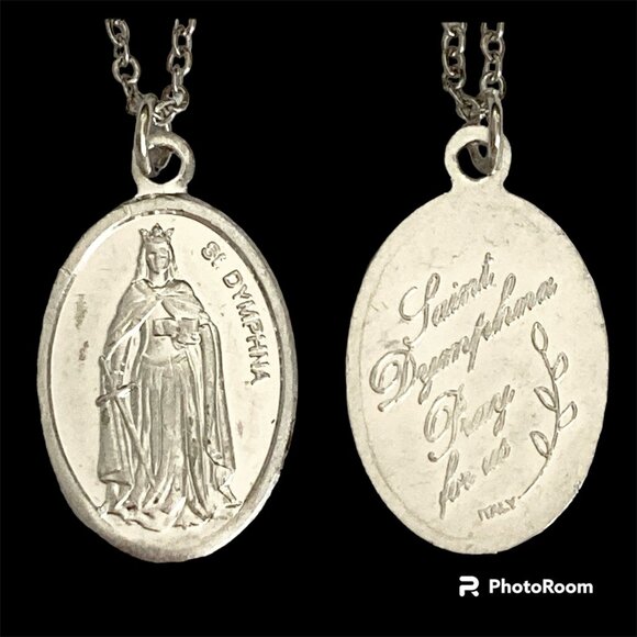 Vintage Jewelry - Vintage St Dymphna Necklace Irish Catholic Patron Saint Mental Health Medal 24"